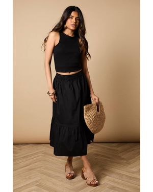 Oasis Petite Poplin Midi Skirt - Black
