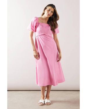 Wallis Pleat Detail Puff Sleeve Midaxi Dress - Pink