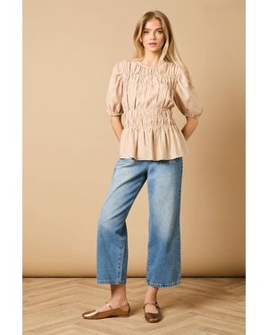 Oasis Shirred Bodice Puff Sleeve Top - Blue