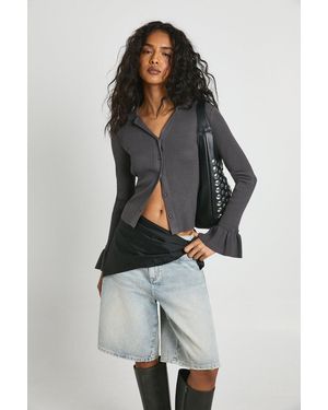 Boohoo Collar Detail Flare Sleeve Knitted Cardigan - Multicolour