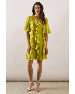 Wallis Ruffle Front Shift Dress - Yellow
