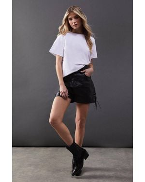 Warehouse Real Leather Whipstitch Detail Shorts - Gray