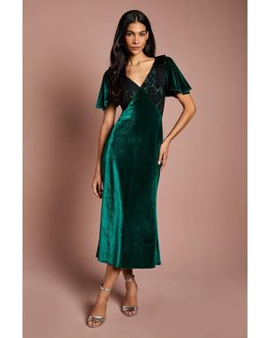 Coast Velvet Lace Mix Midi Dress - Blue