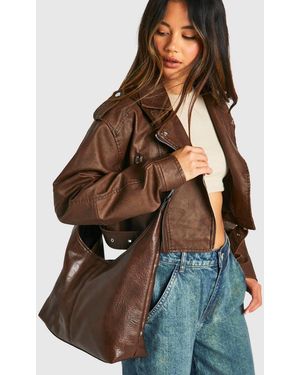 Boohoo Western Buckle Slouchy Tote Bag - Gray