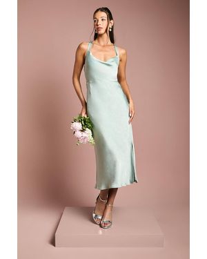 Oasis Cross Shoulder Tie Back Satin Bridesmaids Dress - Green