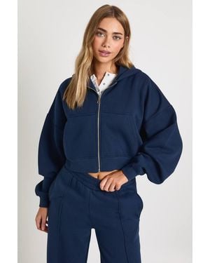 Boohoo Boxy Balloon Sleeve Oversized Zip Through Hoodie - Blue
