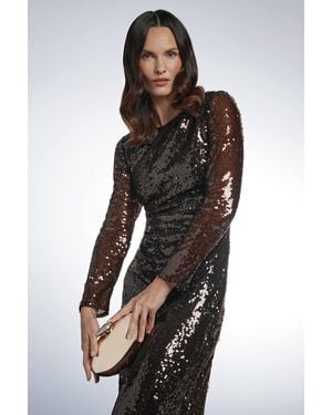 Wallis Square Sequin Ruched Pencil Dress - Black