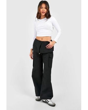 Boohoo Overlay Waist Parachute Pants - White