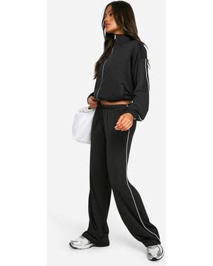 Boohoo Tricot Piping Detail Low Waist Straight Leg Jogger - Black