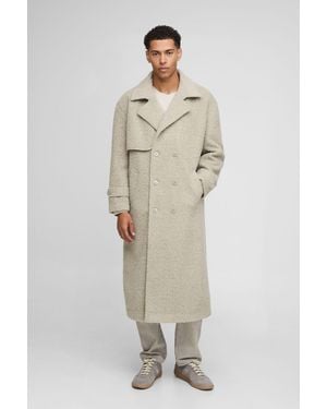 Boohoo Oversized Fit Double Breasted Longline Boucle Overcoat - Neutro