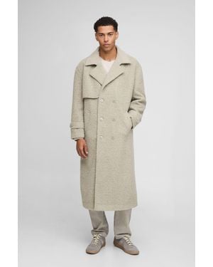 BoohooMAN Oversized Fit Double Breasted Longline Boucle Overcoat - Natural