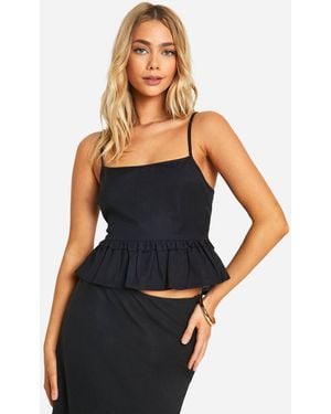 Boohoo Linen Look Tie Back Peplum Cami - Black