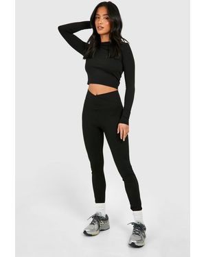 Boohoo Petite Super Soft Peached V Waistband Legging - Black