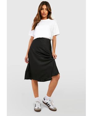 Boohoo Satin Bias Midi Slip Skirt - Black