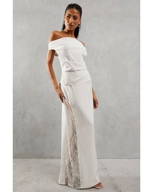 MissPap Lace Insert Column High Waist Maxi Skirt - Gray