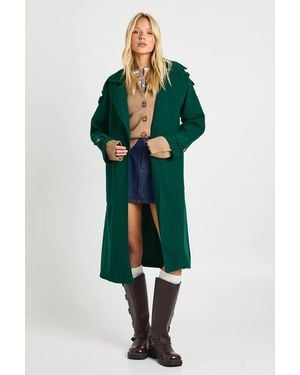 Boohoo Wool Look Belted Coat - Green