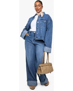 Boohoo Plus Deep Turn Up Jean - Blue