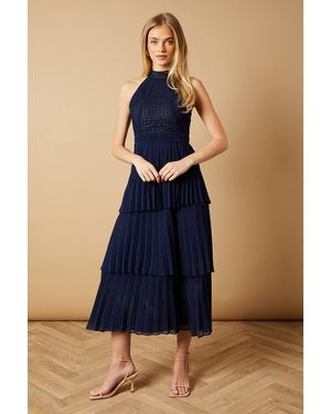 Oasis Lace Sleeveless Pleated Tiered Midaxi Dress - Blue