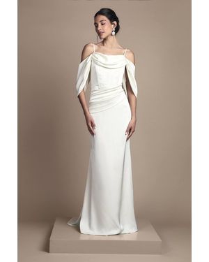 Coast Cowl Neck Corset Drape Satin Maxi Wedding Dress - Brown