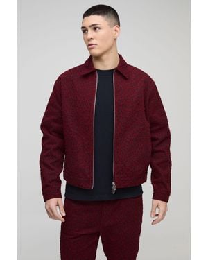 BoohooMAN Boxy Distressed Leopard Denim Harrington - Red