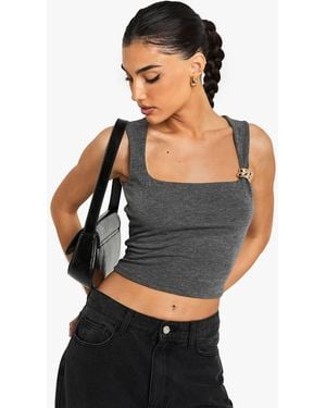 Boohoo Marl Square Neck Trim Detail Top - Black