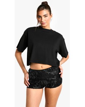 Boohoo Tassel Sequin Hotpant - Black