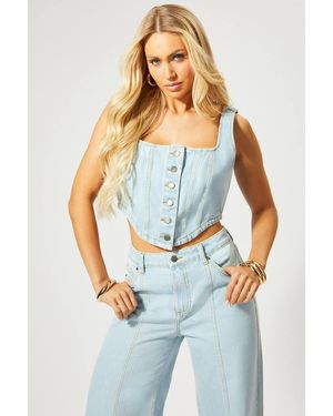 MissPap Button Down Denim Corset Top - Blue