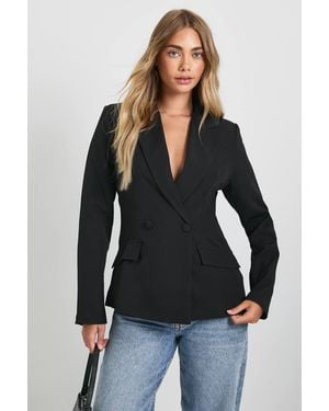 Boohoo Plunge Tailored Fitted Blazer - Black