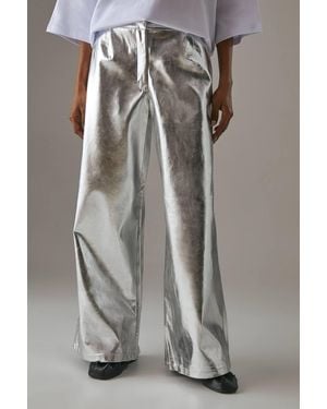 Warehouse Metallic Wide Leg Trouser - Gray
