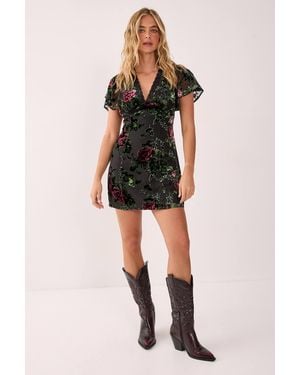 Nasty Gal Floral Devore Lace Trim Cut Out Mini Dress - Black