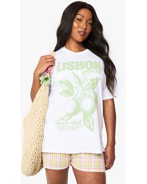 Boohoo Camiseta Plus Oversize Lisboa - Blanco