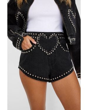 Nasty Gal Heart Studded Hotpant Short - Black