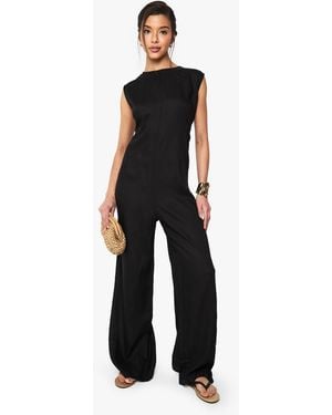 Boohoo Linen Look Sleeveless Jumpsuit - Black