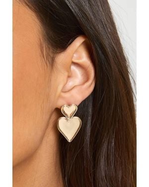 Boohoo Double Heart Drop Earring - Brown