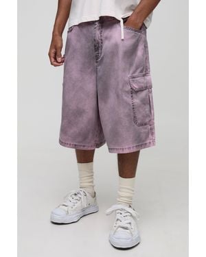 BoohooMAN Parachute Washed Twill Cargo Shorts - Pink