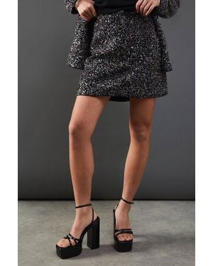 Warehouse Premium Sequin Boucle Mini Skirt - Black