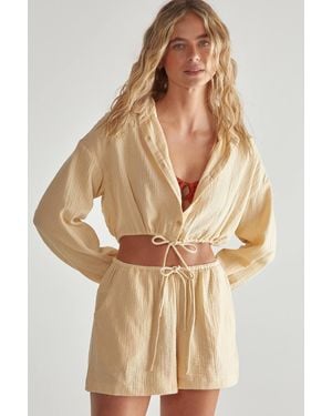 Nasty Gal Double Gauze Tie Front Shirt And Short Set - Natural