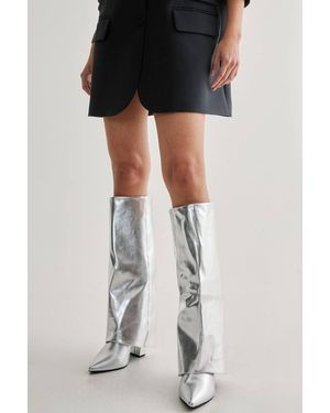 Nasty Gal Faux Leather Fold-Over Knee High Boot - Black