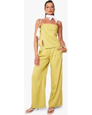 Boohoo Woven Pinstripe Straight Leg Trouser - Yellow