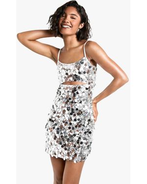 Boohoo Tall Keyhole Disc Sequin Mini Dress - White
