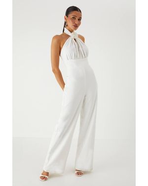 MissPap Halterneck Corsage Wide Leg Corset Jumpsuit - White