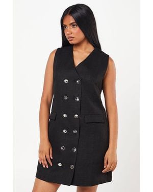 Dorothy Perkins Petite Double Breasted Boucle Shift Dress - Black