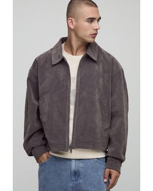 BoohooMAN Kastige Oversize Harrington-Jacke aus Wildleder-Imitat - Grau