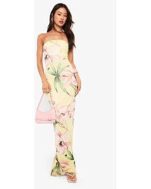 Boohoo Tall Floral Bandeau Mesh Maxi Dress - Metallic