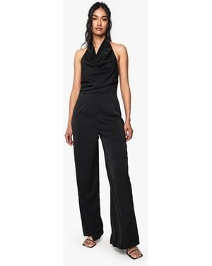 Boohoo Satin Cowl Neck Jumpsuit - Black