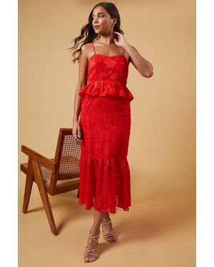 Oasis Petite Occasion Jacquard Peplum Midaxi Dress - Red