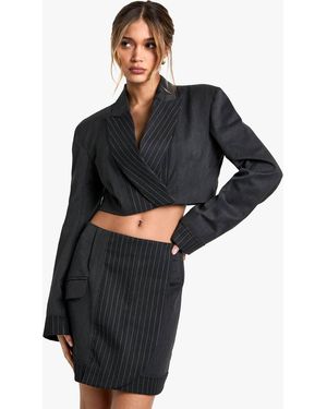 Boohoo Tailored Pinstripe Pocket Detail Mini Skirt - Black