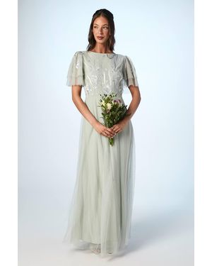 Coast Embroidered Angel Sleeve Maxi Bridesmaid Dress - Blue