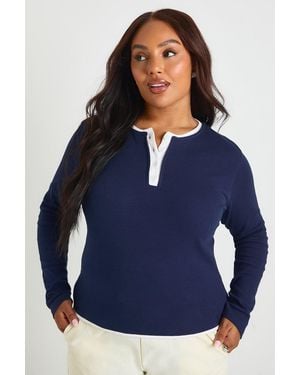 Boohoo Plus Contrast Detail Long Sleeve Top - Blue