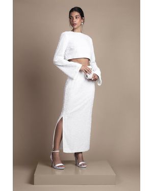 Coast Velvet Sequin Column Midi Skirt - Brown